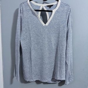 Long sleeved striped linen shirt.